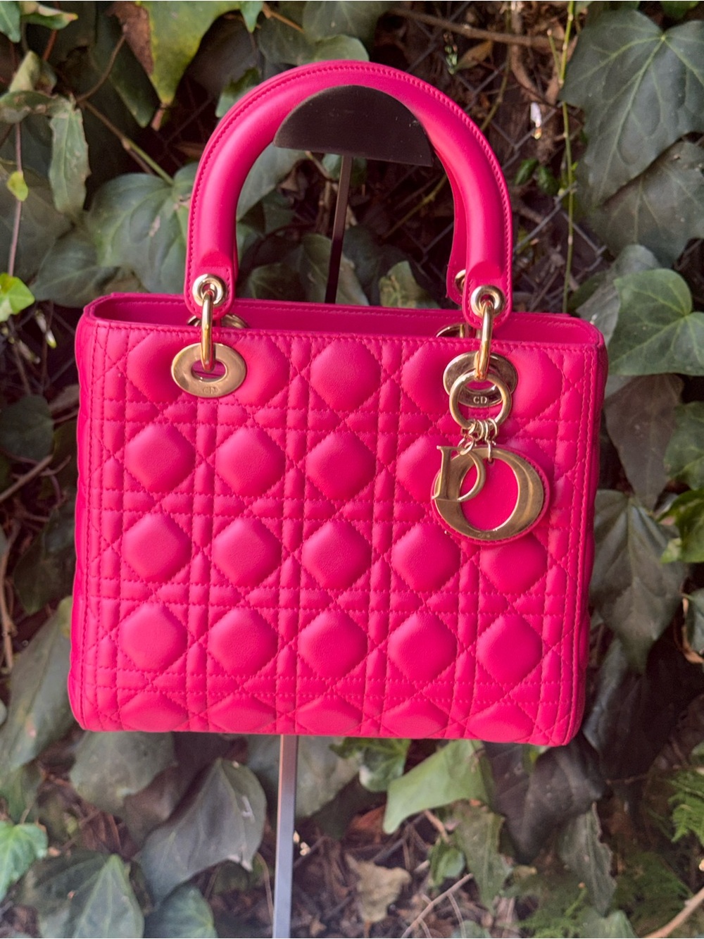 Dior Fuschia Quilted Lady Dior Top-Handle Satchel